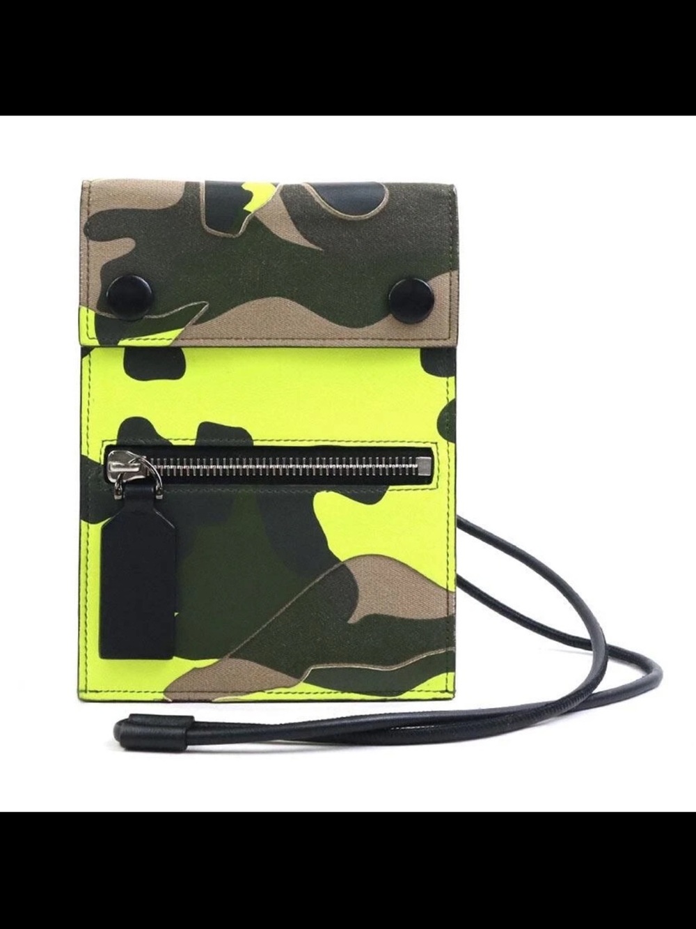 Valentino Garavani Neon Yellow & Camo Leather Crossbody Pouch